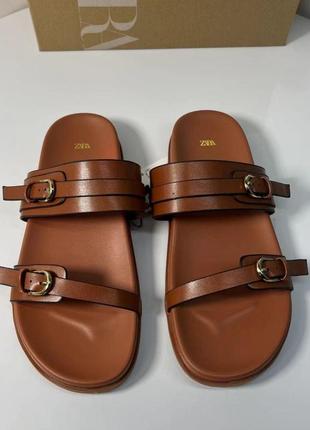 Кожаные шлепанцы сандалии zara