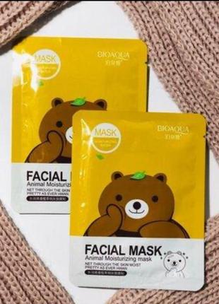 Маска с эссенцией зеленого чая bioaqua fasial animal mask bear