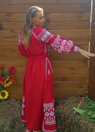 Платье с вышивкой, длинное, с ремнем, вышиванка2 фото