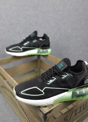 Adidas zx 2k чорні з салатовим кеди кросівки чоловічі текстильні легкі сітка весняні літні демісезонні демісезон низькі адідас топ якість