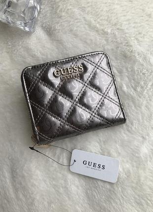 Кошелёк женский guess оригинал gaia small zip around wallet серый металлик в лого1 фото