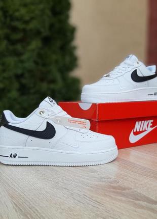 Жіночі шкіряні кросівки nike air force 1 low white black найк форси білі