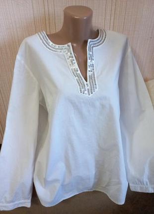 Красивая блуза рубашка белая оверсайз свободная с пайетками серебристая