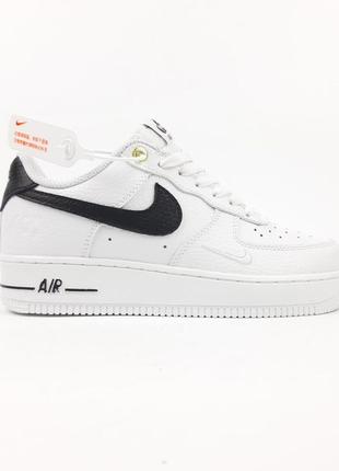 Жіночі шкіряні кросівки nike air force 1 low white black найк форси білі