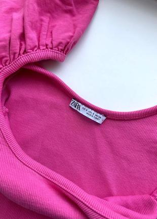 Боди с пышными рукавами пуфф zara р. s фуксия розовое, в рубчик боді