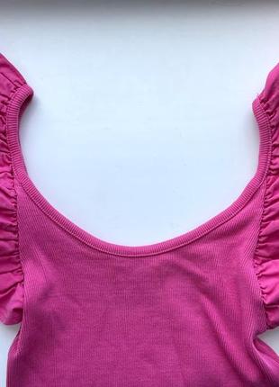 Боди с пышными рукавами пуфф zara р. s фуксия розовое, в рубчик боді