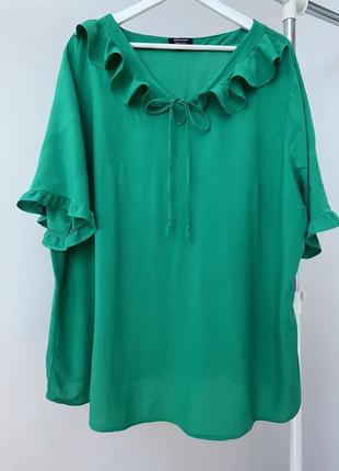 🔥знижка до 25.06🔥стильна зелена батальна блуза з віскози з рюшами на зав‘язках блузка батал jd williams