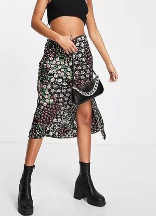 Сатиновая миди юбочка, юбка, юбка с разрезом topshop