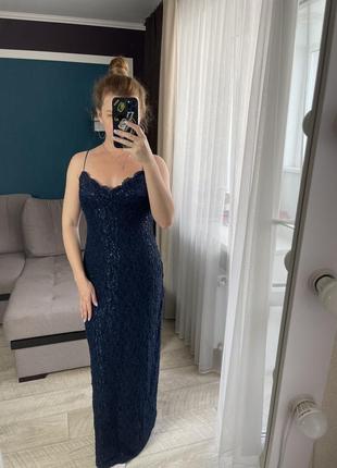 Максі вечірня синя сукня / на випускний