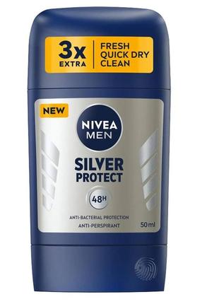 Стик дезодорант антиперспирант nivea silver protect, 50 мл, nivea men black & white invisible