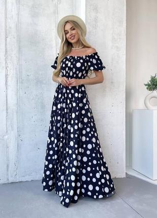 Довга максі сукня квітковий принт та горох. резинка на талії, рукава ліхтарики, плаття в пол, платье2 фото