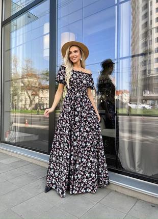 Довга максі сукня квітковий принт та горох. резинка на талії, рукава ліхтарики, плаття в пол, платье5 фото