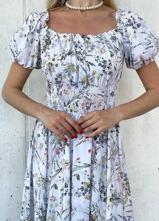 Довга максі сукня квітковий принт та горох. резинка на талії, рукава ліхтарики, плаття в пол, платье7 фото