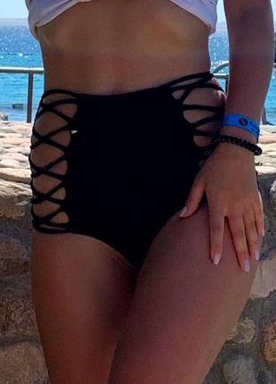 Купальные плавки трусы черные высокие с вырезами