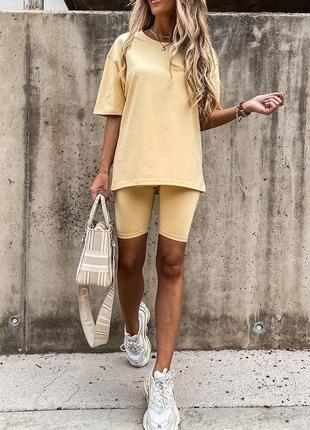 Літній костюм жіночий (шорти (велосипедки)+футболка)) s-xl лимон (світло-жовтий)