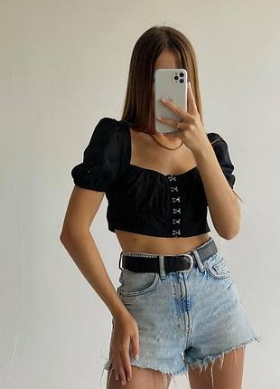 Черный топ на крючках new look