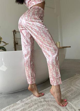 Рожева ніжна якісна преміум сатинова піжама сорочка і штани s-xl5 фото