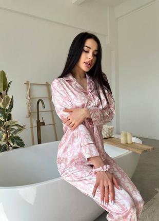 Рожева ніжна якісна преміум сатинова піжама сорочка і штани s-xl4 фото
