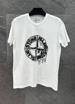 Брендова чоловіча футболка / якісна футболка stone island в білому кольорі на літо