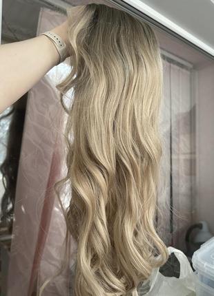 Парик на сетке, волнистый блонд, термоволосы