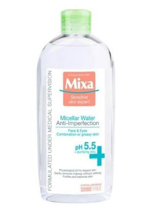 Мицеллярная вода mixa anti-imperfection для комбинированной или жирной чувствительной кожи 400 мл.