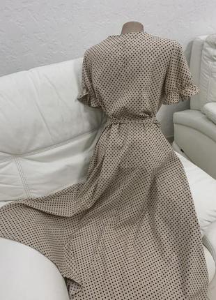 Платье миди в горошек горох бежевое длинная8 фото