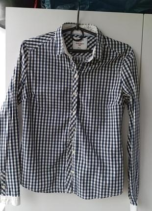 Женская блуза рубашка стрейч хлопок в клетку в идеальном состоянии