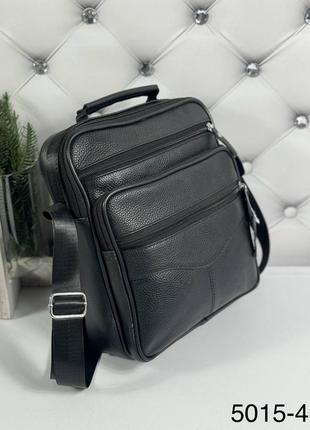 Мужская шикарная качественная и стильная сумка мессенджер из натуральной кожи черный