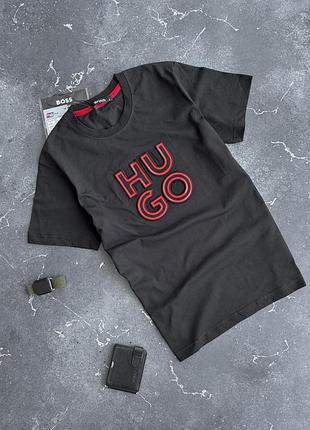 Летняя мужская футболка черная hugo boss