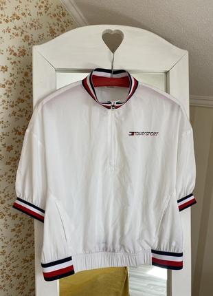 Укорочена куртка оригінальна вітровка футболка tommy hilfiger спортивна курточка оригінал хілфігер xs s m ветровка вітрівка для бігу спорту бега