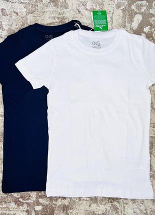 Футболка базовая -белая -синяя 160размер: 122-128