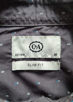 Нова сіра брендова топова базова чоловіча бавовняна сорочка в дрібний малюнок c&a m м4 фото