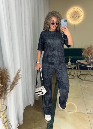 Жіночий літній прогулянковий зручний костюм варенка варьонка футболка і широкі штани літо