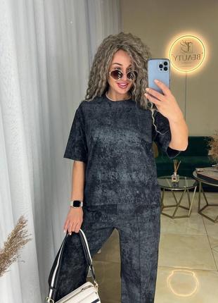 Жіночий літній прогулянковий зручний костюм варенка варьонка футболка і широкі штани літо