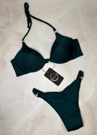 Темно-зеленый хаки бутылочный купальник с пуш ап чашка анжелика 3d push-up бразилиана регуляторы