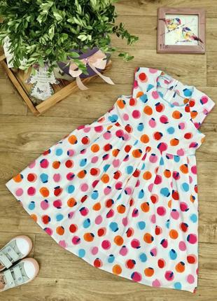 Платье белое р. 116 на 5-6 л. в цветной горох, натуральное