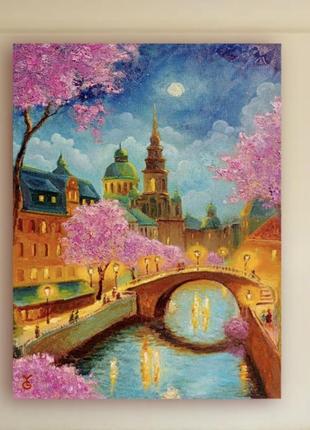 Картина місто з сакурами 60*40 см