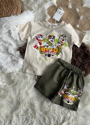 Розпродаж!стильний костюм для хлопчика zara щенячий патруль. puppy patrol. футболка та шорти зара 98 104 110 116 122