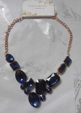 Гарне кольє/намисто з сапфірово-синім камінням "fashion jewelry"