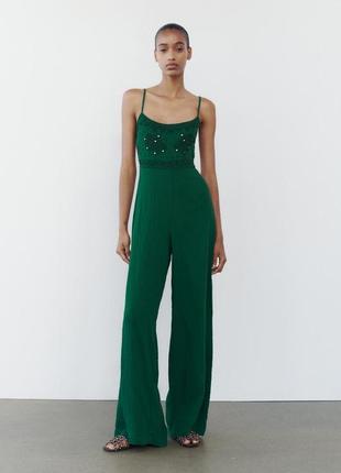 Комбинезон зеленый с вышивкой zara new
