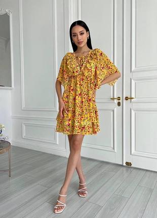 ❗️sale❗️ платье мини с воланами на груди и спине шнуровка шифон