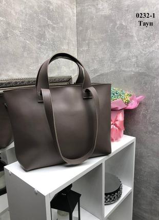 Женская стильная и качественная сумка шоппер из эко кожи тауп