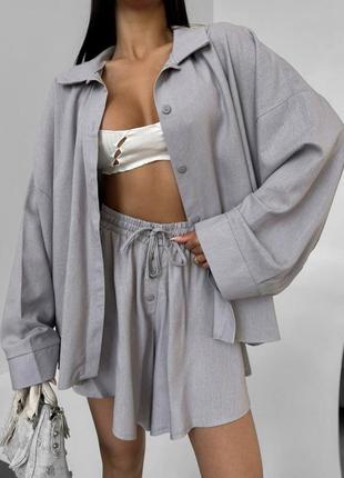 Костюм лён рубашка оверсайз и шорты
