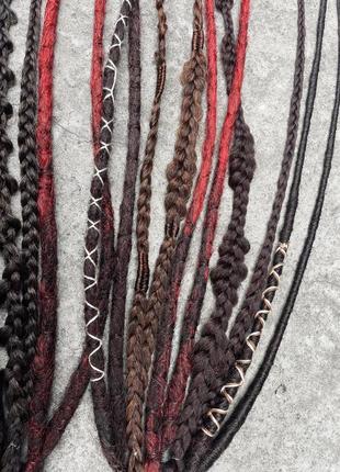 Дредорезинка, аксессуары для волос , фестивальные косы темно-коричневые с красным в наличии