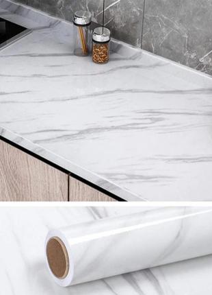 Самоклеящаяся водонепроницаемая пленка под белый мрамор для кухонных поверхностей 5м kitchen sticker dt1 фото