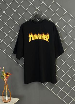 Новинка оверсайз футболка thrasher чорна біла люксова якість