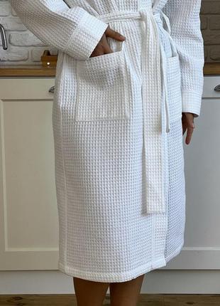 Жіночий вафельний халат cosy довгий, білий6 фото