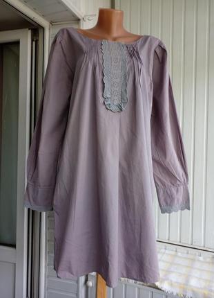 Коттоновое платье туника с карманами1 фото