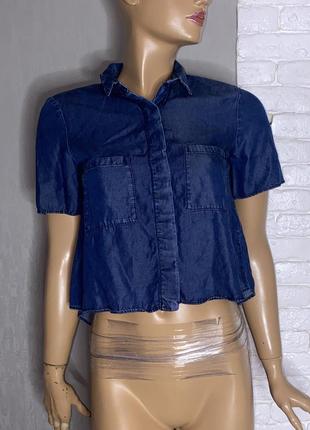 Укороченная рубашка блузка из тонкого джинса zara denim, xs