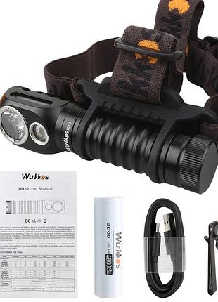 Фонарь налобный wurkkos hd20 + аккумулятор 21700 5000mah black